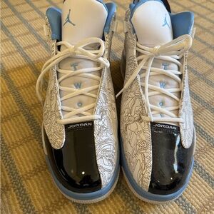 Air Jordan Dub Zero, Black & Light Blue Patterned Basketball Sneakers